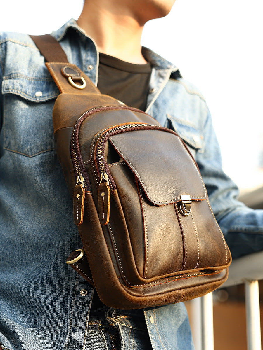 Vintage Leather Sling Bag for Men fits 9.7" iPad