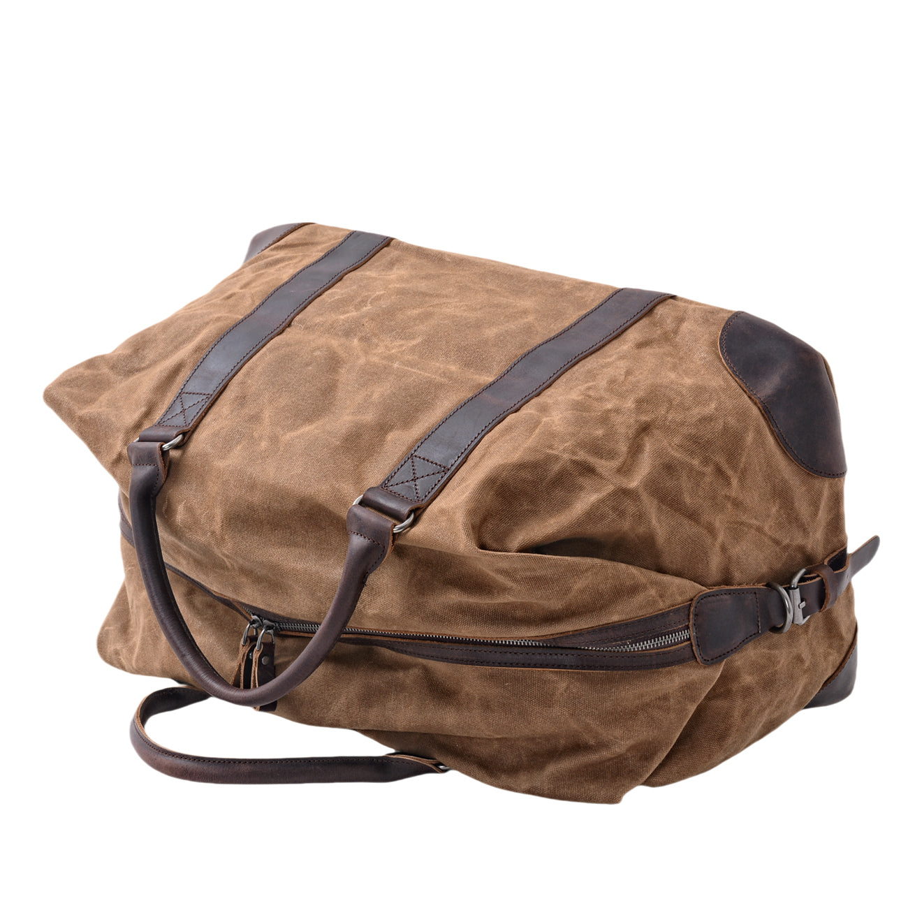 Vintage Waxed Canvas Duffle Bag with Leather Trim