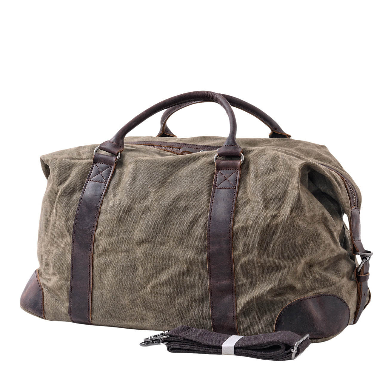 Vintage Waxed Canvas Duffle Bag with Leather Trim