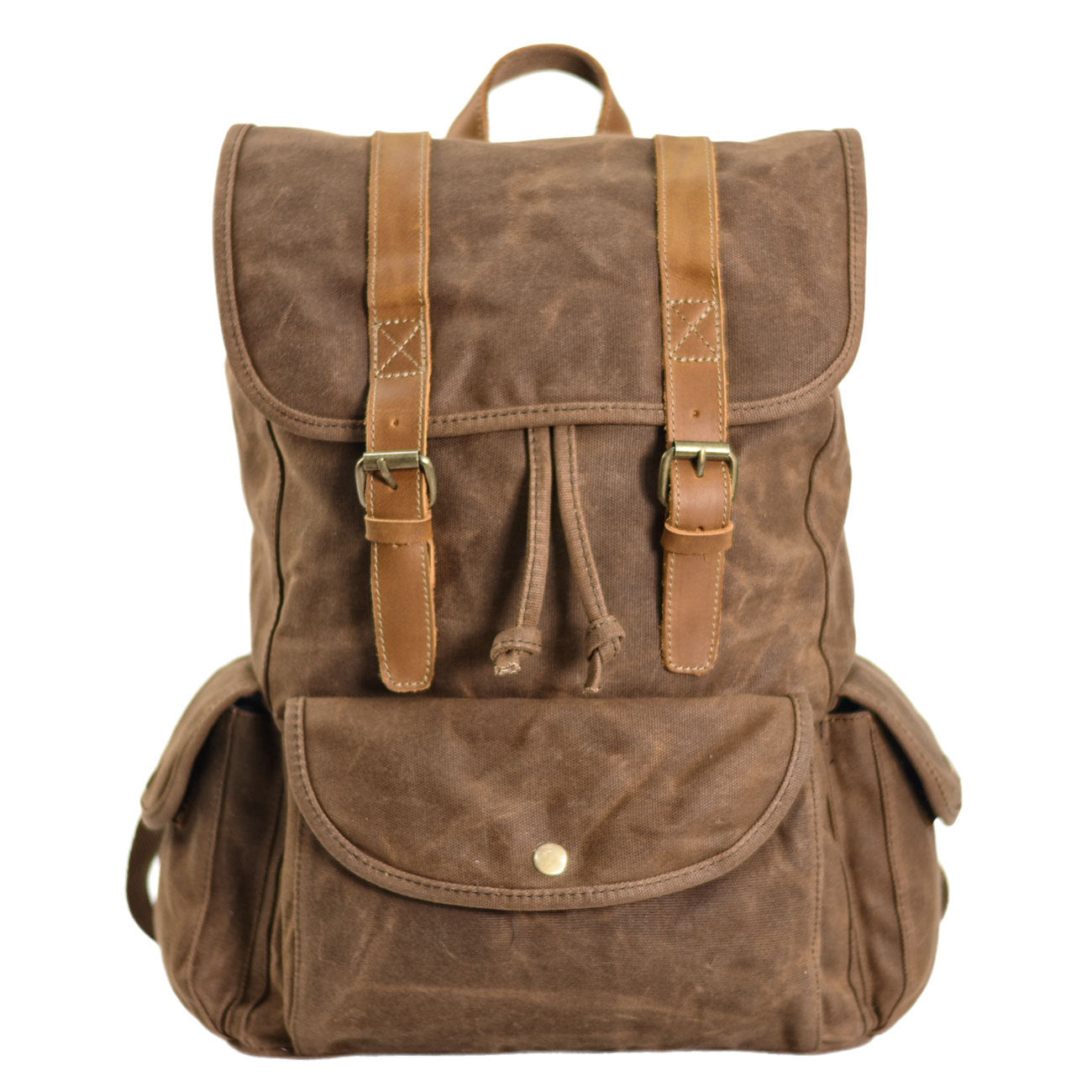 Waterproof Waxed Canvas Backpack with Leather Vintage