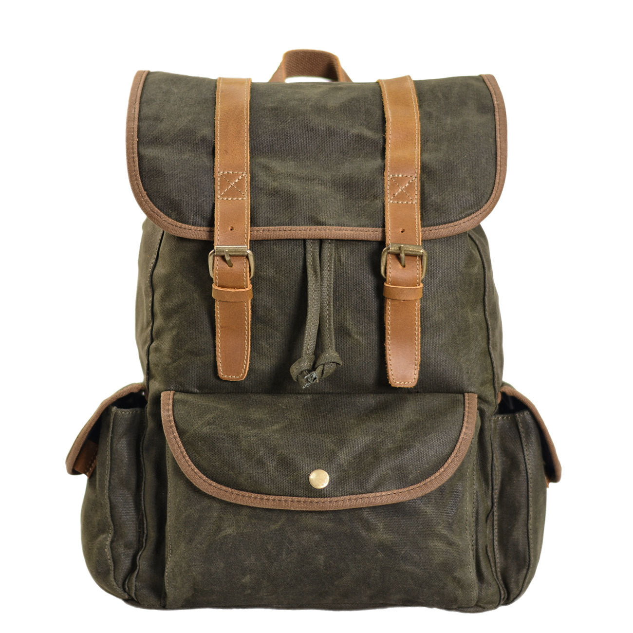 amazon canvas leather backpacks Waterproof Waxed Canvas Backpack with Leather Vintage, Army Green