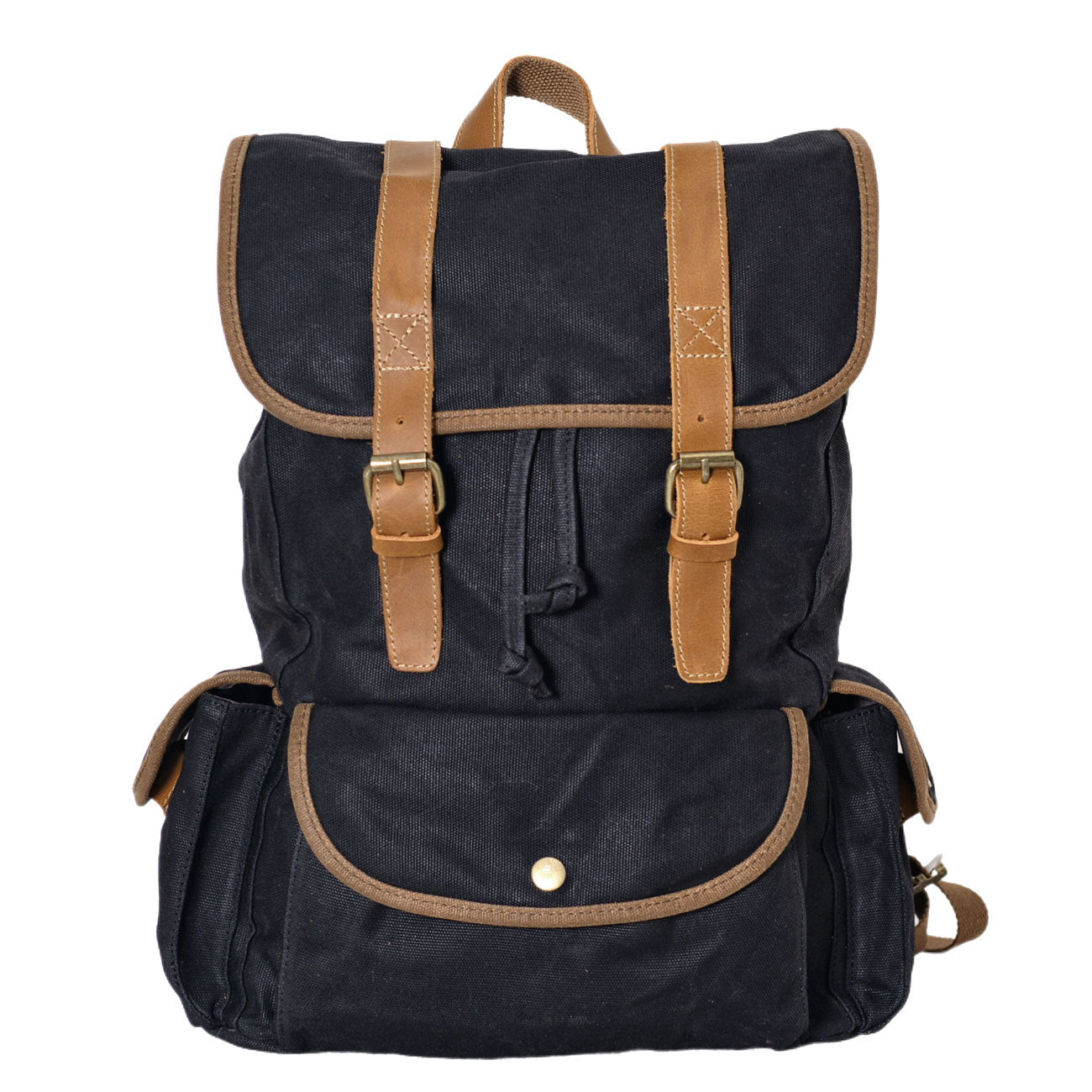 canvas backpack leather straps purses Waterproof Waxed Canvas Backpack with Leather Vintage, Black