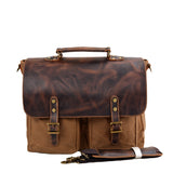 Waterproof Waxed Canvas Briefcase 16-Inch with Genuine Leather