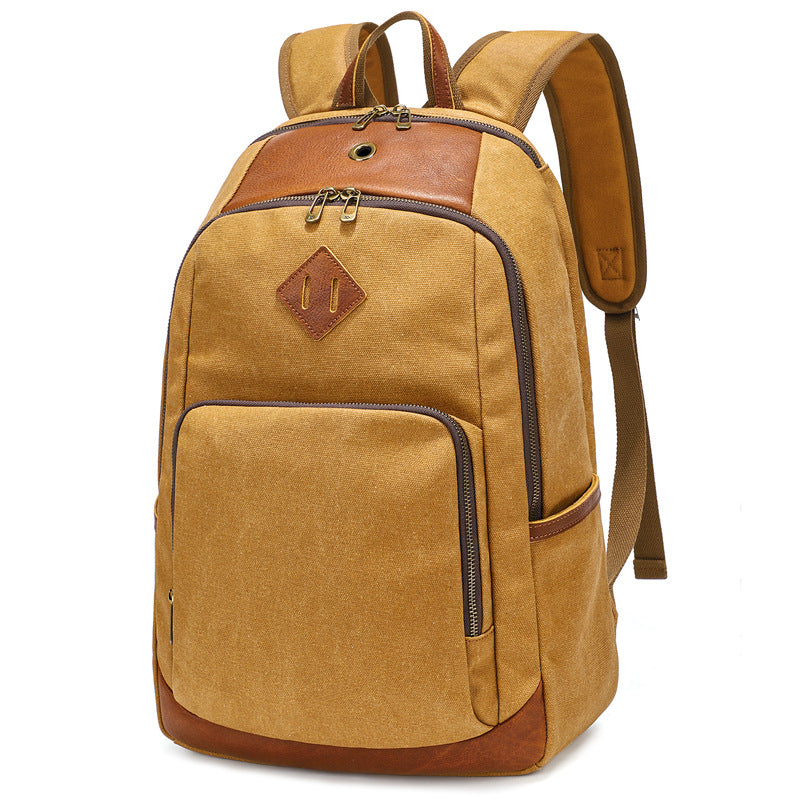 Waxed Canvas Backpack Fit 15-inch Laptop with Top-grain Leather, Yellow