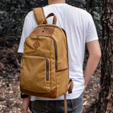 Waxed Canvas Backpack Fit 15-inch Laptop with Top-grain Leather