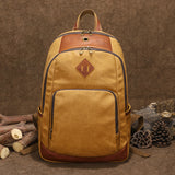 Waxed Canvas Backpack Fit 15-inch Laptop with Top-grain Leather - Woosir