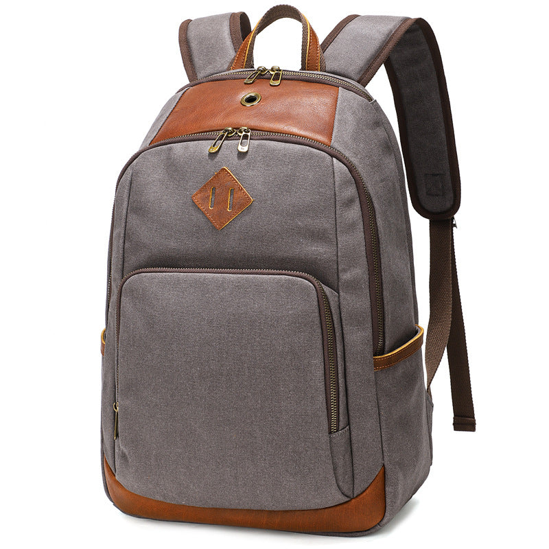 Waxed Canvas Backpack Fit 15-inch Laptop with Top-grain Leather, Grey