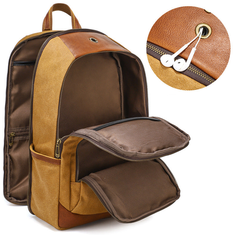 Waxed Canvas Backpack Fit 15-inch Laptop with Top-grain Leather - Woosir Waxed Canvas Backpack Fit 15-inch Laptop with Top-grain Leather - Woosir