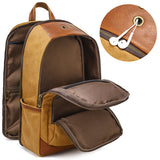 Waxed Canvas Backpack Fit 15-inch Laptop with Top-grain Leather