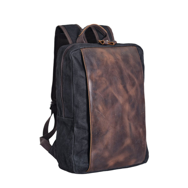 Waxed Canvas Backpack with Leather Waterproof, Grey