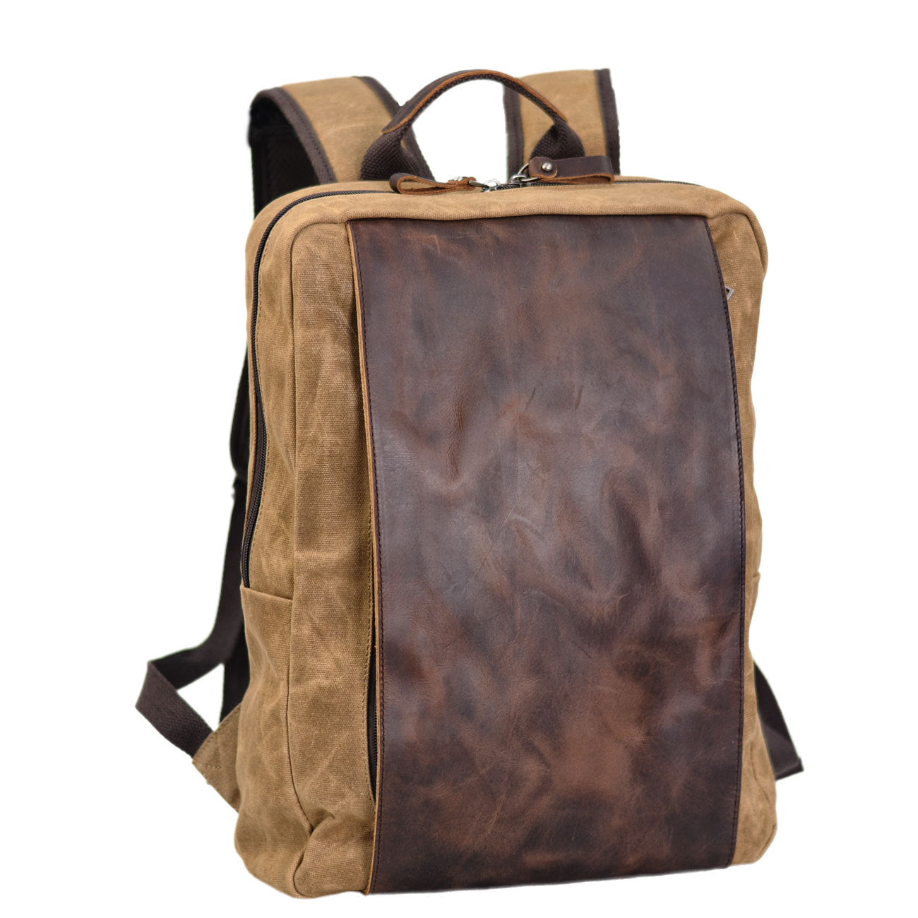Waxed Canvas Backpack with Leather Waterproof, Army green