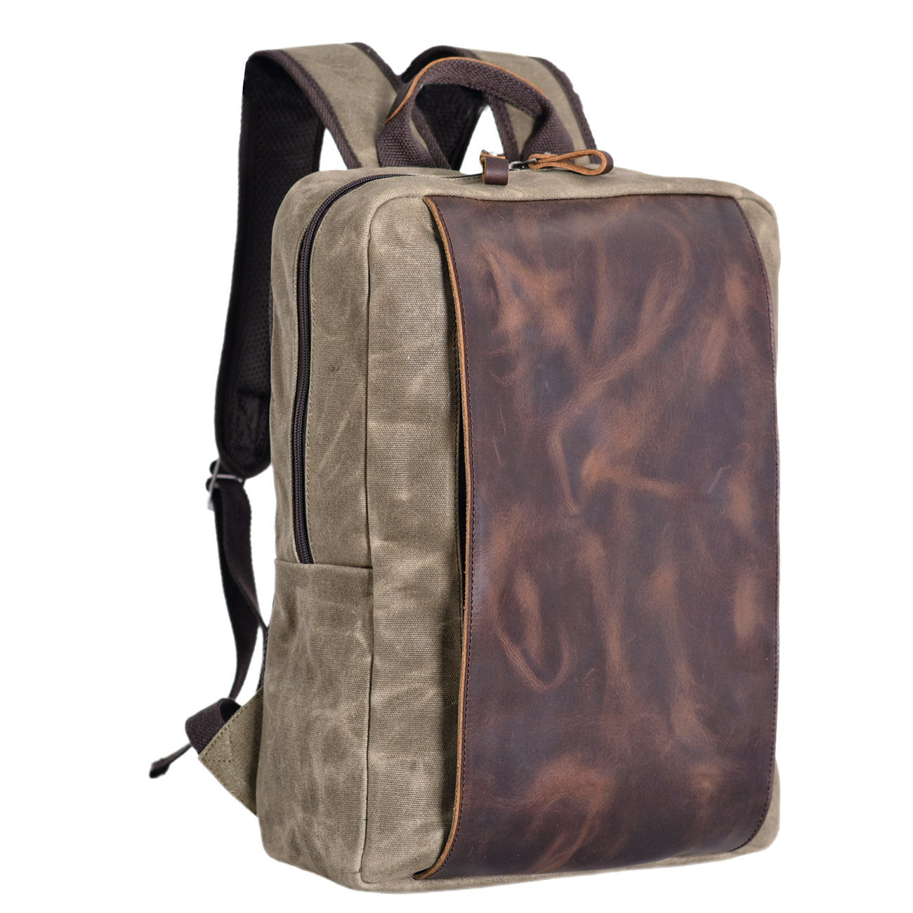 Waxed Canvas Backpack with Leather Waterproof, Army green