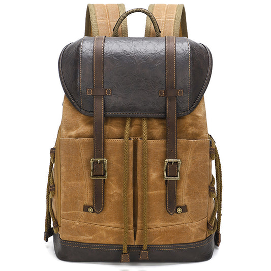 Waxed Canvas Backpack with PU leather