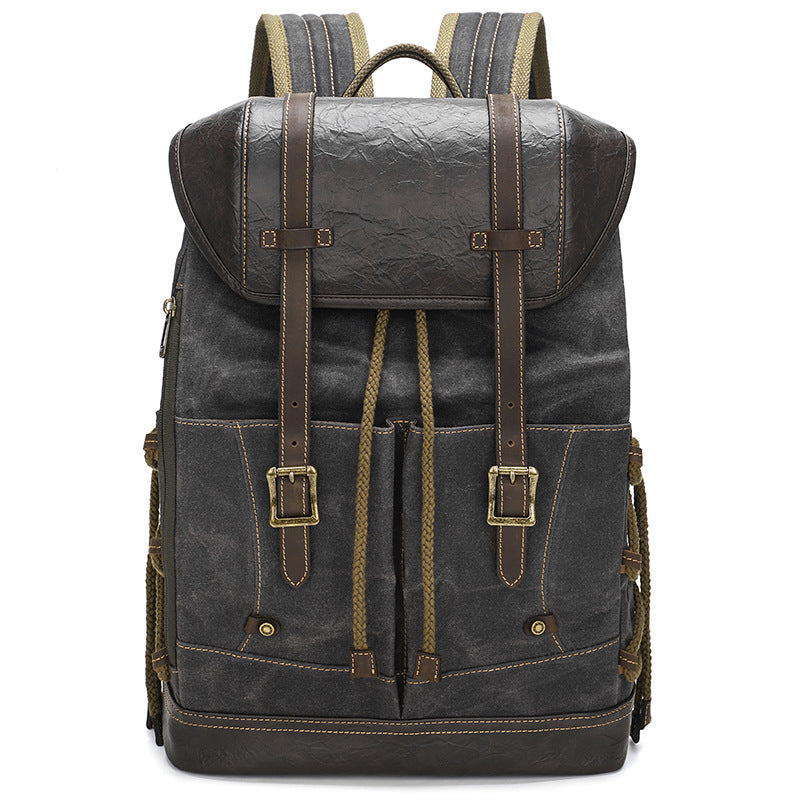 Waxed Canvas Backpack with PU leather
