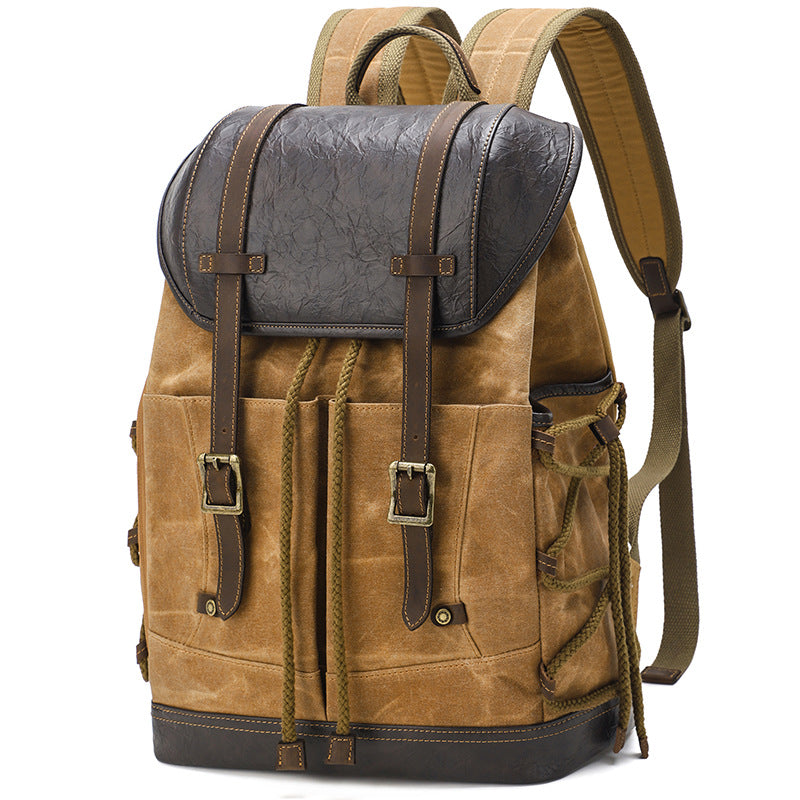 Waxed Canvas Backpack with PU leather