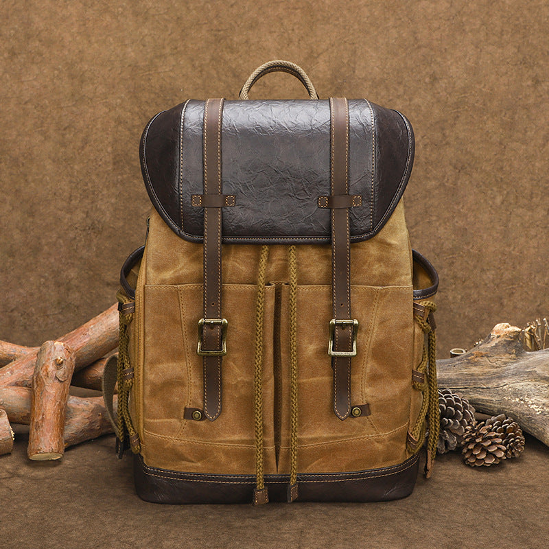 Waxed Canvas Backpack with PU leather