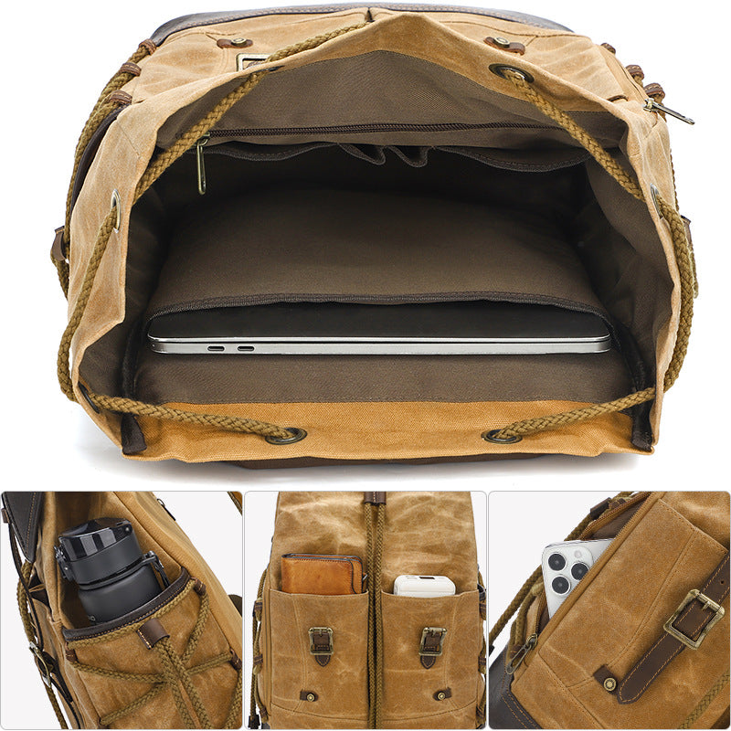 Waxed Canvas Backpack with PU leather