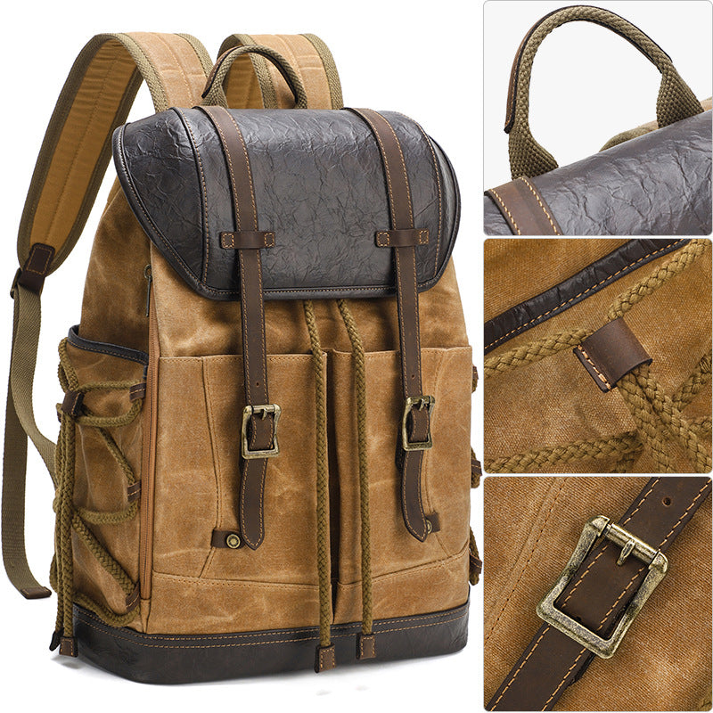 Waxed Canvas Backpack with PU leather