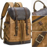 Waxed Canvas Backpack with PU leather