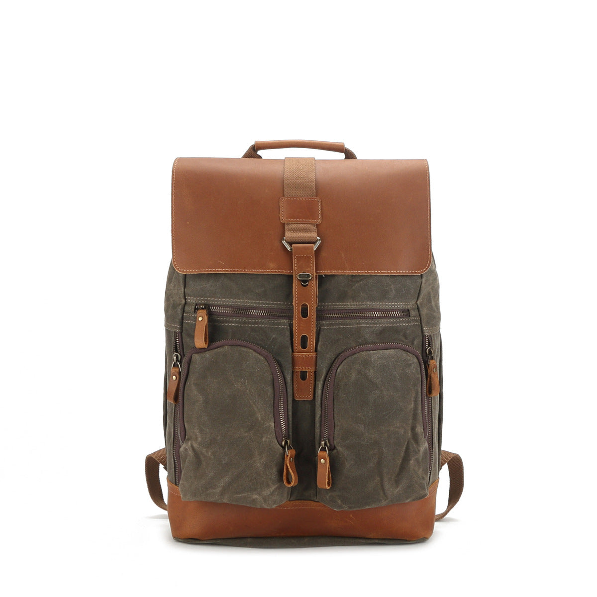 Waxed Canvas Backpack with Top-grain Leather