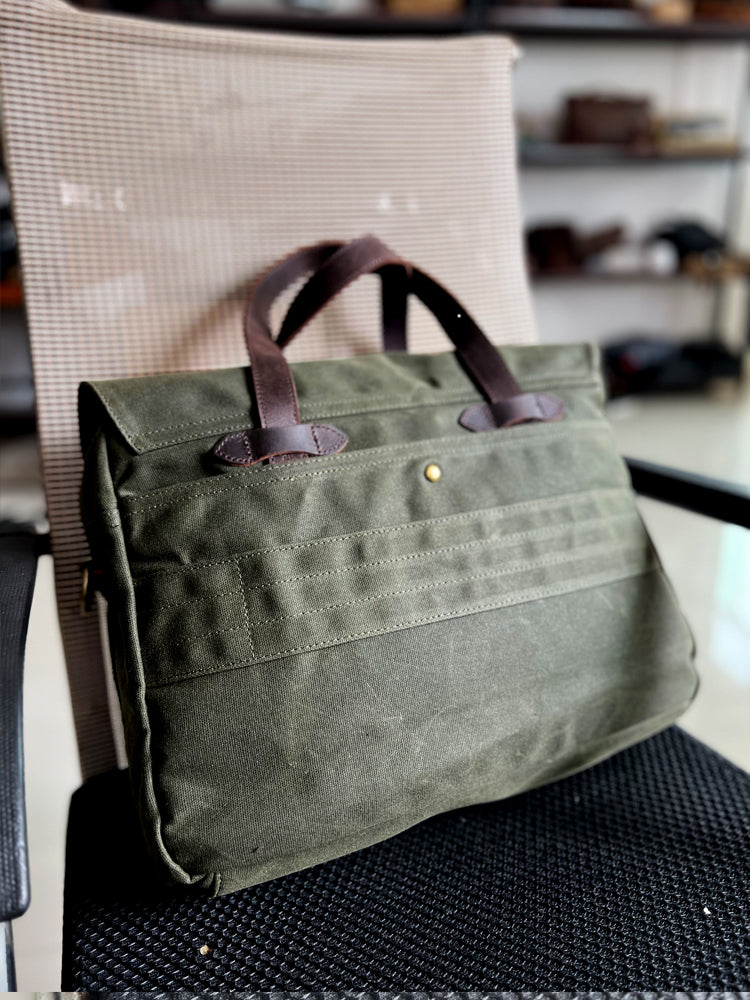 Waxed Canvas Briefcase for 15.6 inch Laptop - Woosir