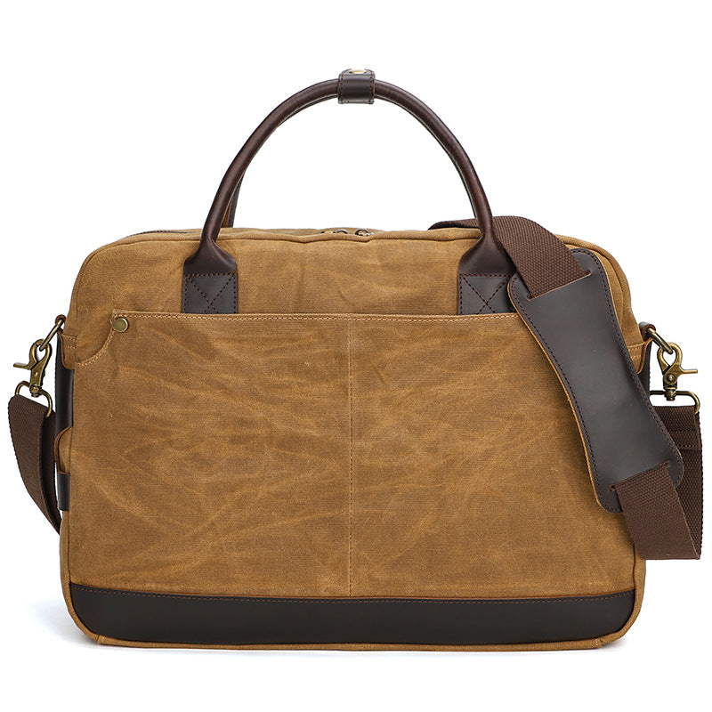 Waxed Canvas Briefcase with Crazy Horse Leather for Laptop