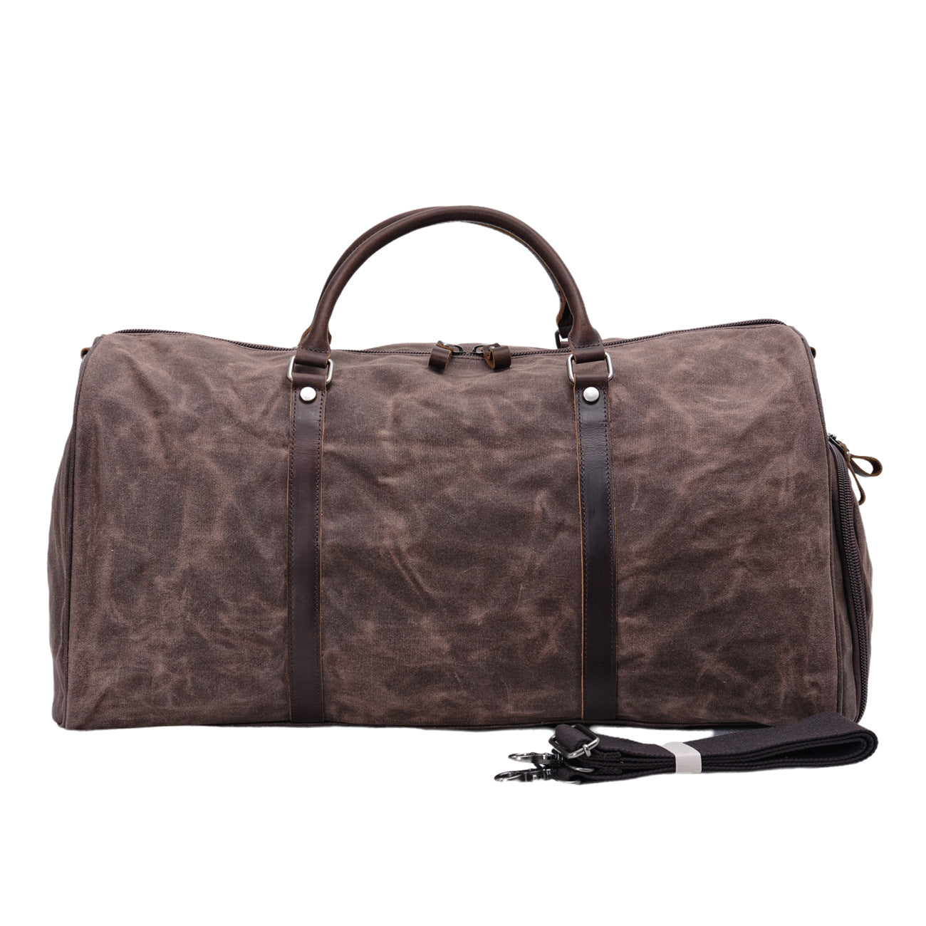 Waxed Canvas Genuine Leather Duffle Bag with Shoe Compartment