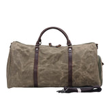 Waxed Canvas Genuine Leather Duffle Bag with Shoe Compartment