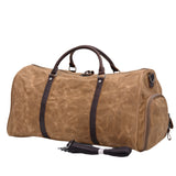 Waxed Canvas Genuine Leather Duffle Bag with Shoe Compartment