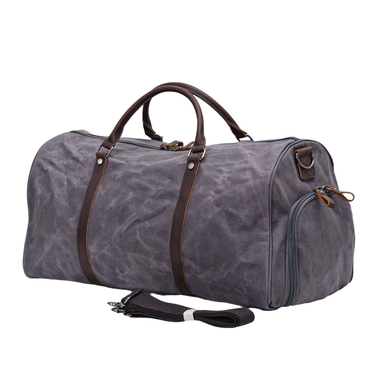 Waxed Canvas Genuine Leather Duffle Bag with Shoe Compartment, Grey