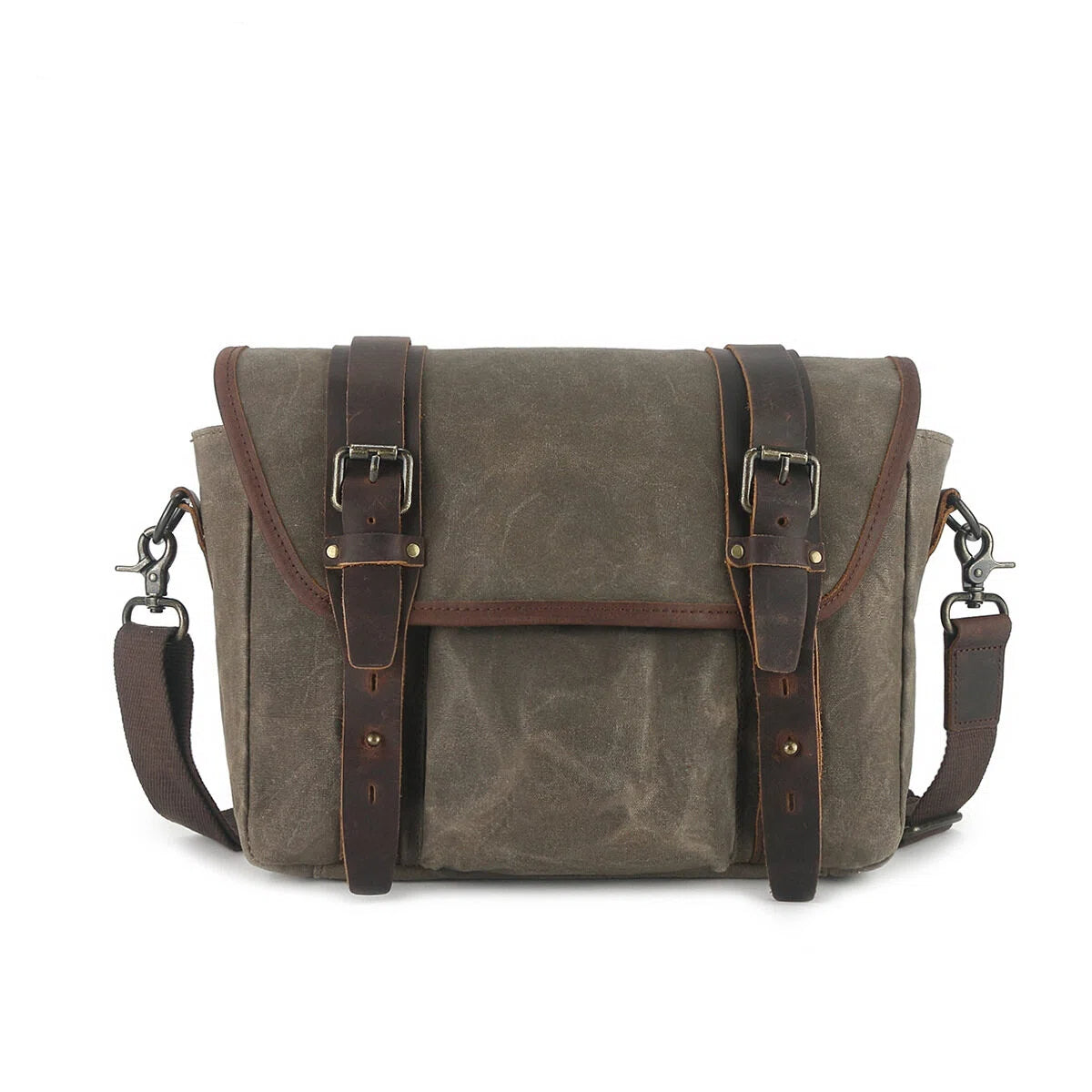 Waxed Canvas Messenger Bag with Genuine Leather Waterproof