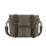 Waxed Canvas Messenger Bag with Genuine Leather Waterproof