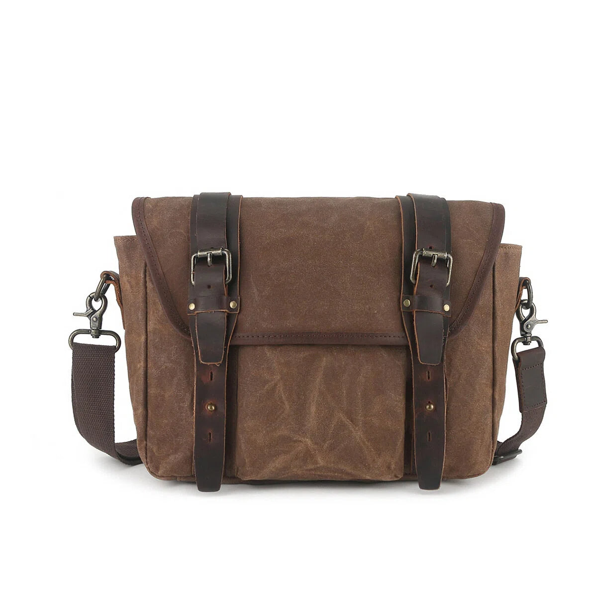 Waxed Canvas Messenger Bag with Genuine Leather Waterproof