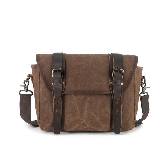 Waxed Canvas Messenger Bag with Genuine Leather Waterproof