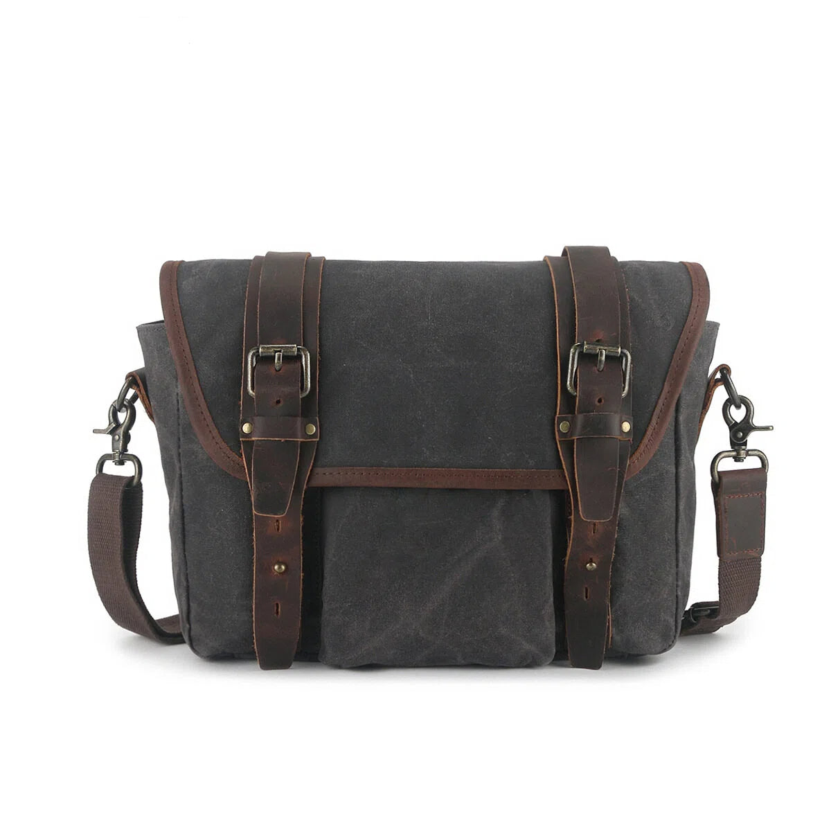 Waxed Canvas Messenger Bag with Genuine Leather Waterproof