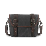 Waxed Canvas Messenger Bag with Genuine Leather Waterproof