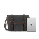 Waxed Canvas Messenger Bag with Genuine Leather Waterproof