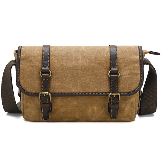 Waxed Canvas Messenger Bag with Leather Trim