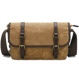 Waxed Canvas Messenger Bag with Leather Trim