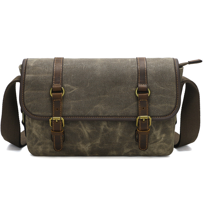 Waxed Canvas Messenger Bag with Leather Trim