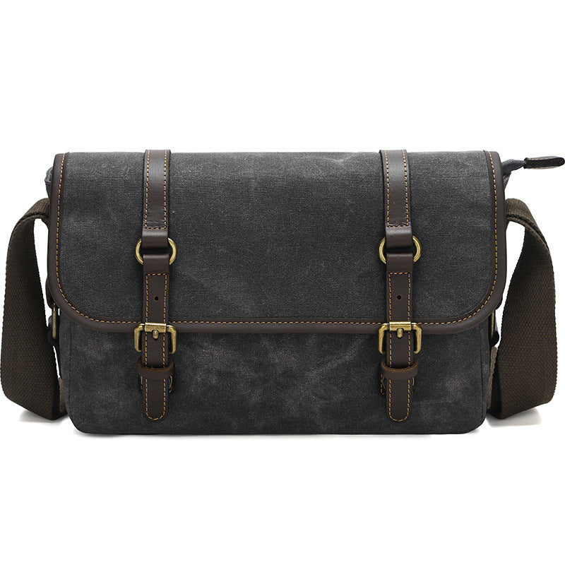 Waxed Canvas Messenger Bag with Leather Trim