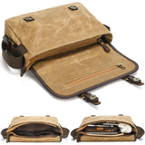 Waxed Canvas Messenger Bag with Leather Trim
