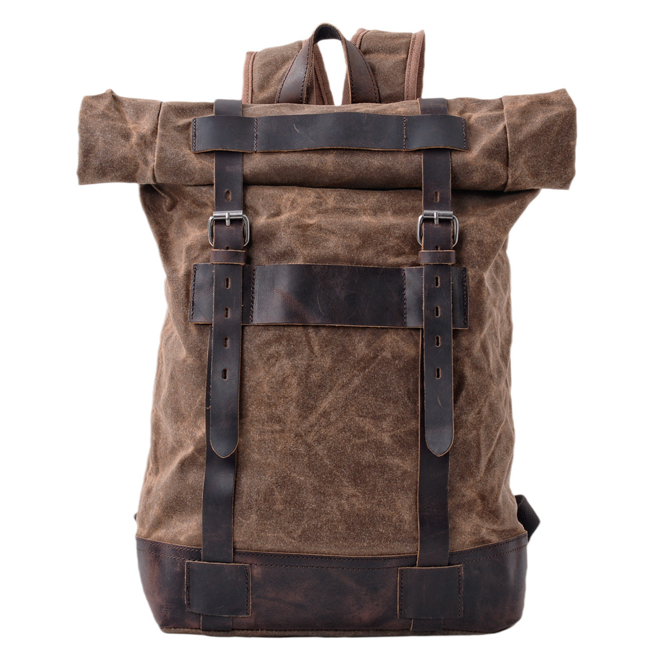 Waxed Canvas Roll Top Backpack Vintage Outdoor, Army green