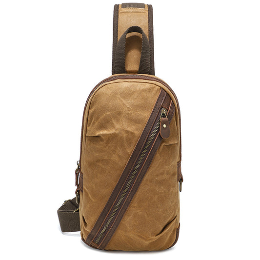 Waxed Canvas Sling Bag with Leather for Men