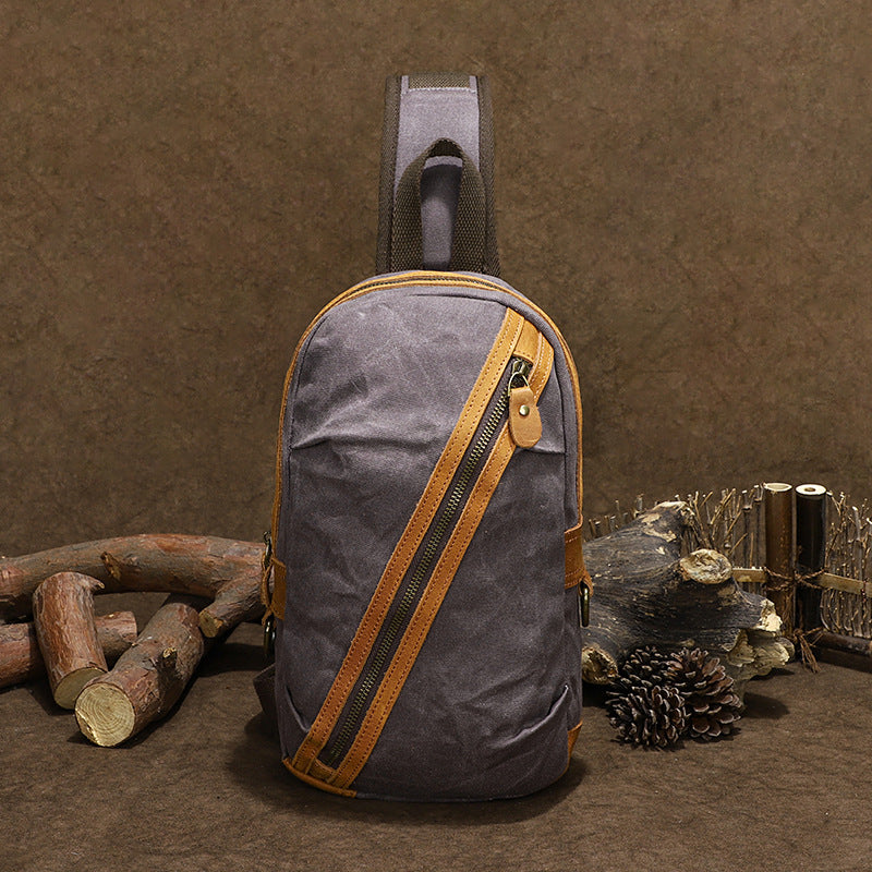 Waxed Canvas Sling Bag with Leather for Men