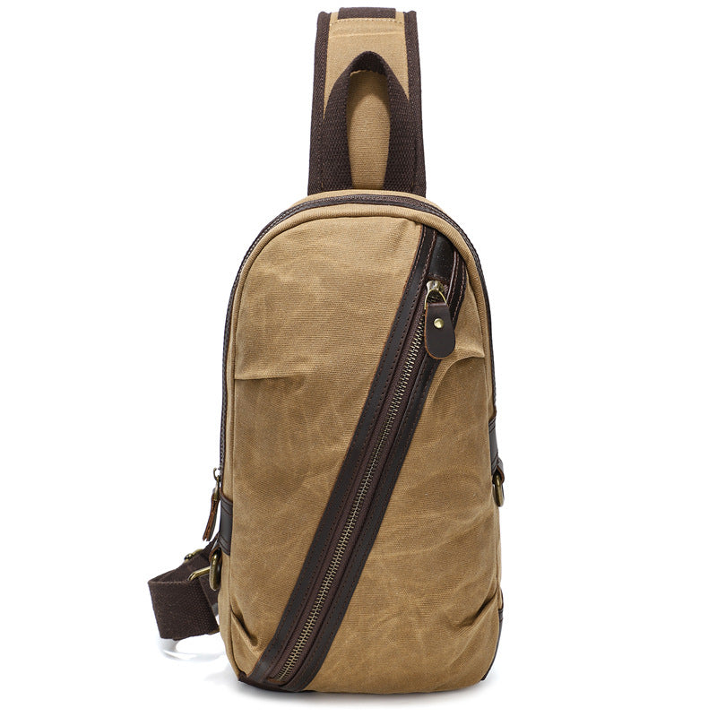Waxed Canvas Sling Bag with Leather for Men - Woosir