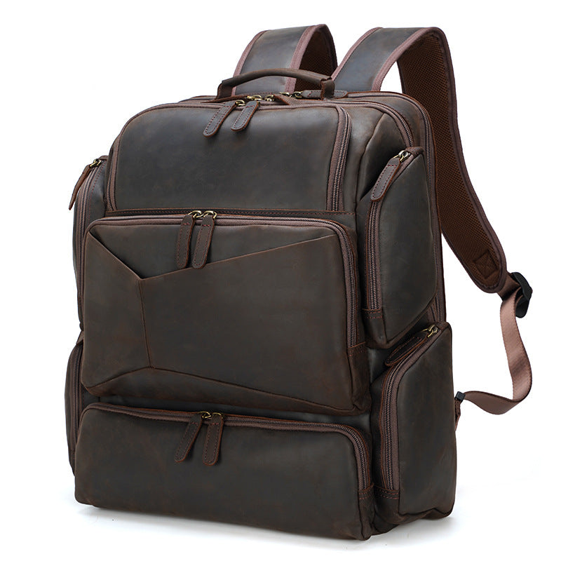 17-inch Leather Backpack Travel Vintage - Woosir