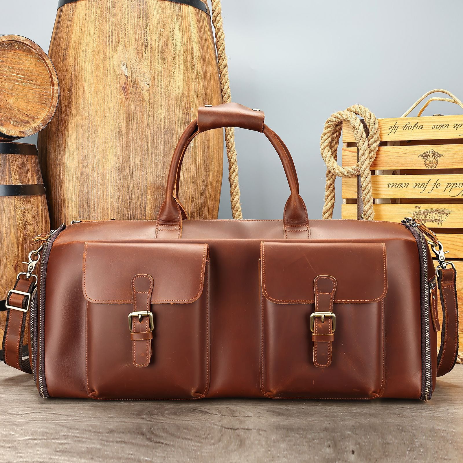 Woosir Mens Leather Garment Bag for Travel Business, Red