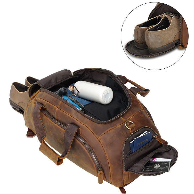 Leather Convertible Backpack Duffle Bag With Shoe Compartment