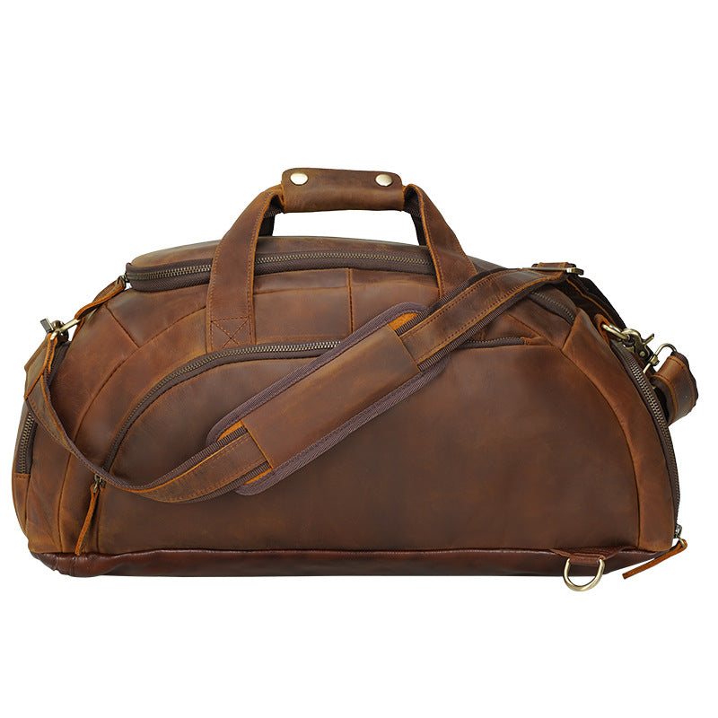 Leather Convertible Backpack Duffle Bag With Shoe Compartment